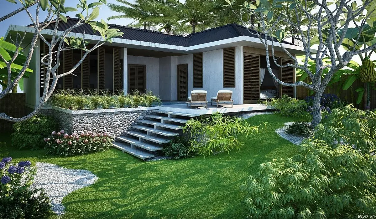 Nhà cấp 4 hiện đại nên làm sân vườn như thế nào